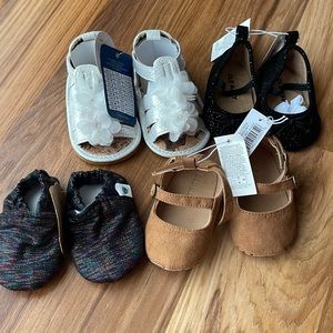 Little girl baby shoes 0-3 months dress slippers black tan white new